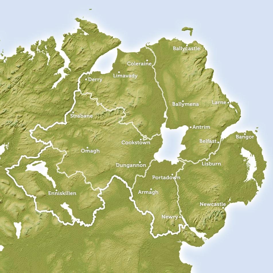 kort af í ám norður-írlandi