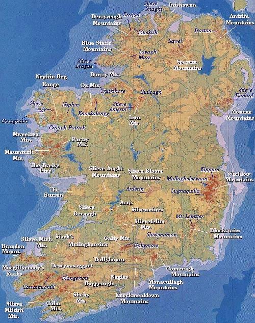 kort af írlandi fjöll 