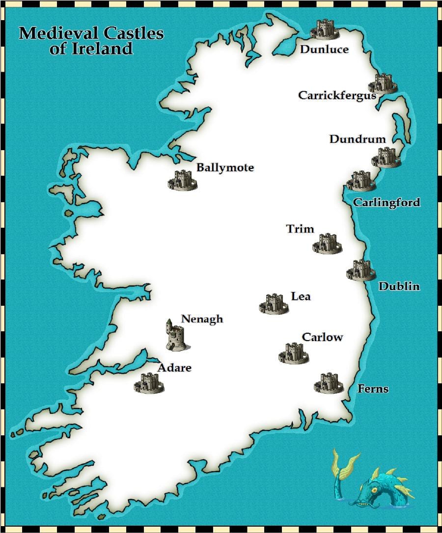 kort af kastala á írlandi