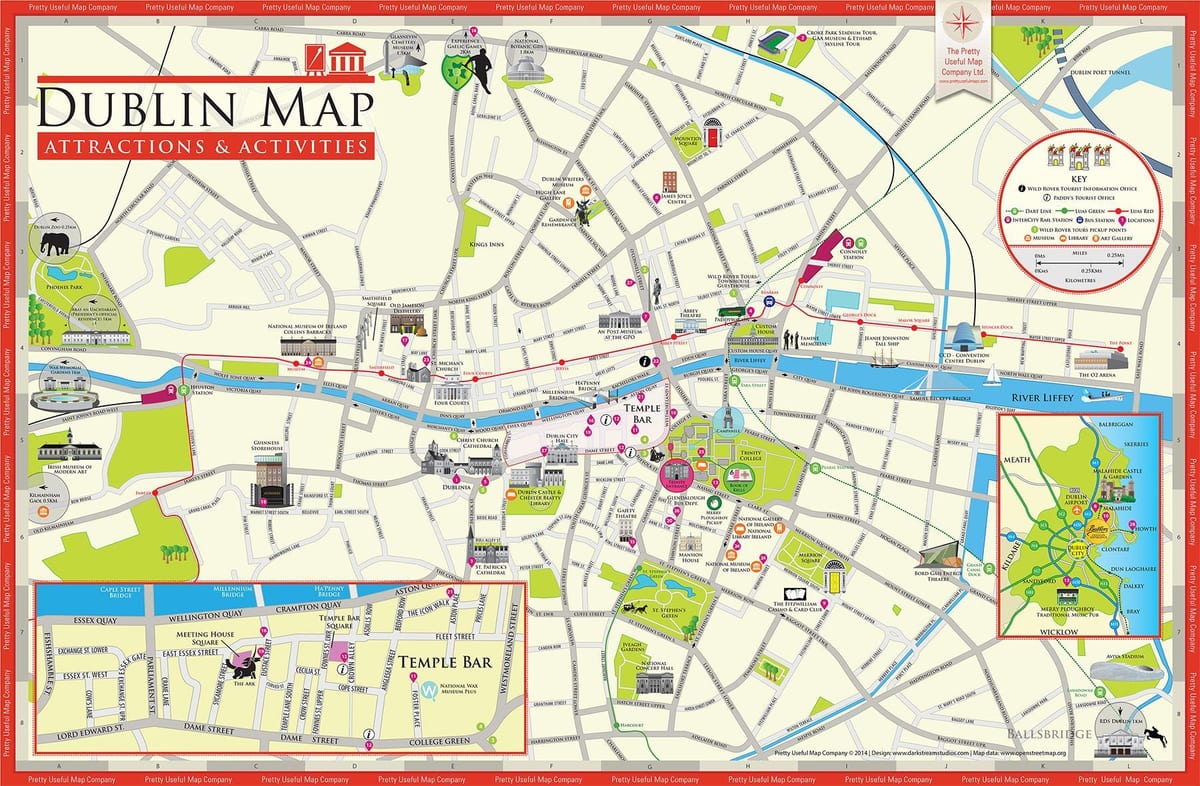 kort af dublin írlandi ferðamaður staðir