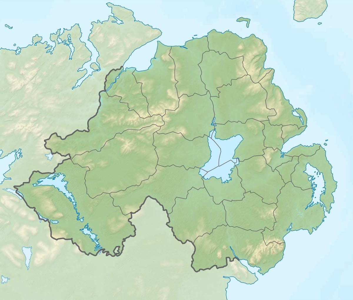 kort af líkamlega kort á norður-írlandi