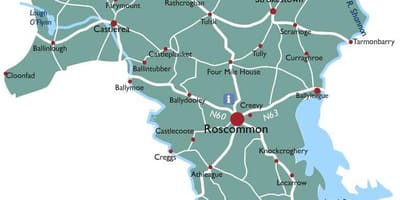 Kort af county roscommon írlandi